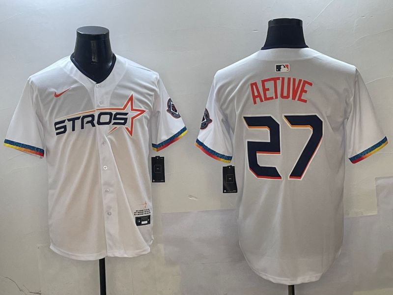 Men Houston Astros #27 Aetuve White Fourth generation Joint Name 2025 Nike MLB Jersey style 041